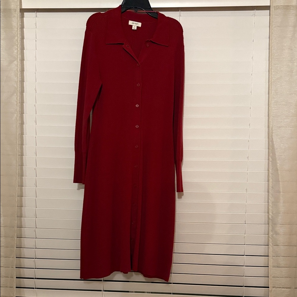 Elegant Red Button-Up Sweater Dress